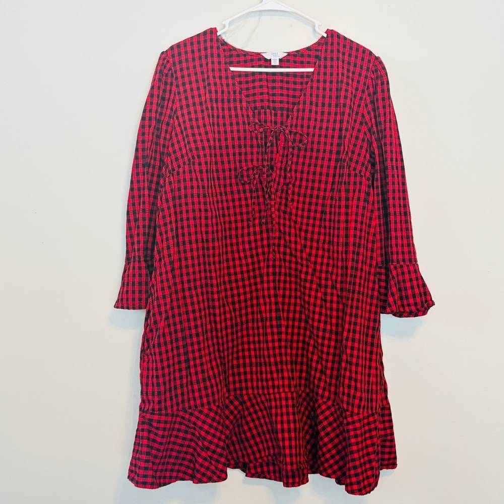 Time and Tru Red and Black Gingham Tie Front Midi Dress - Picture 11 of 11
